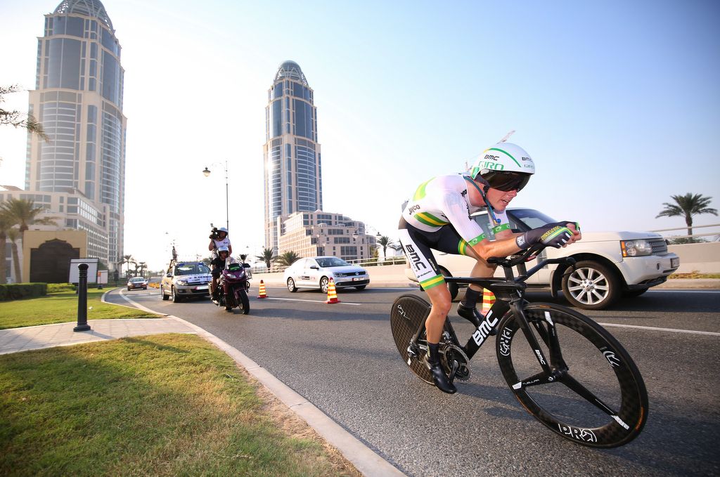 Rohan Dennis (Australia) was one of several riders to use a camelbak for hydration during the time trial