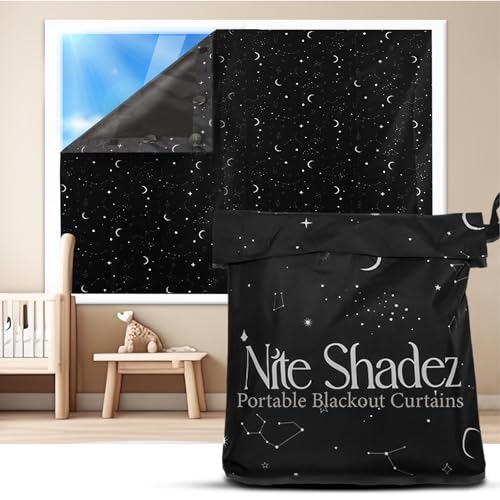 Portable Blackout Curtains (60" X 80") - Travel Blackout Curtains for Baby Nursery W/stars - Portable Blackout Shades W/uv & Thermal Protection - 20 Stick on Suctions & Velcro Blackout Window Cover