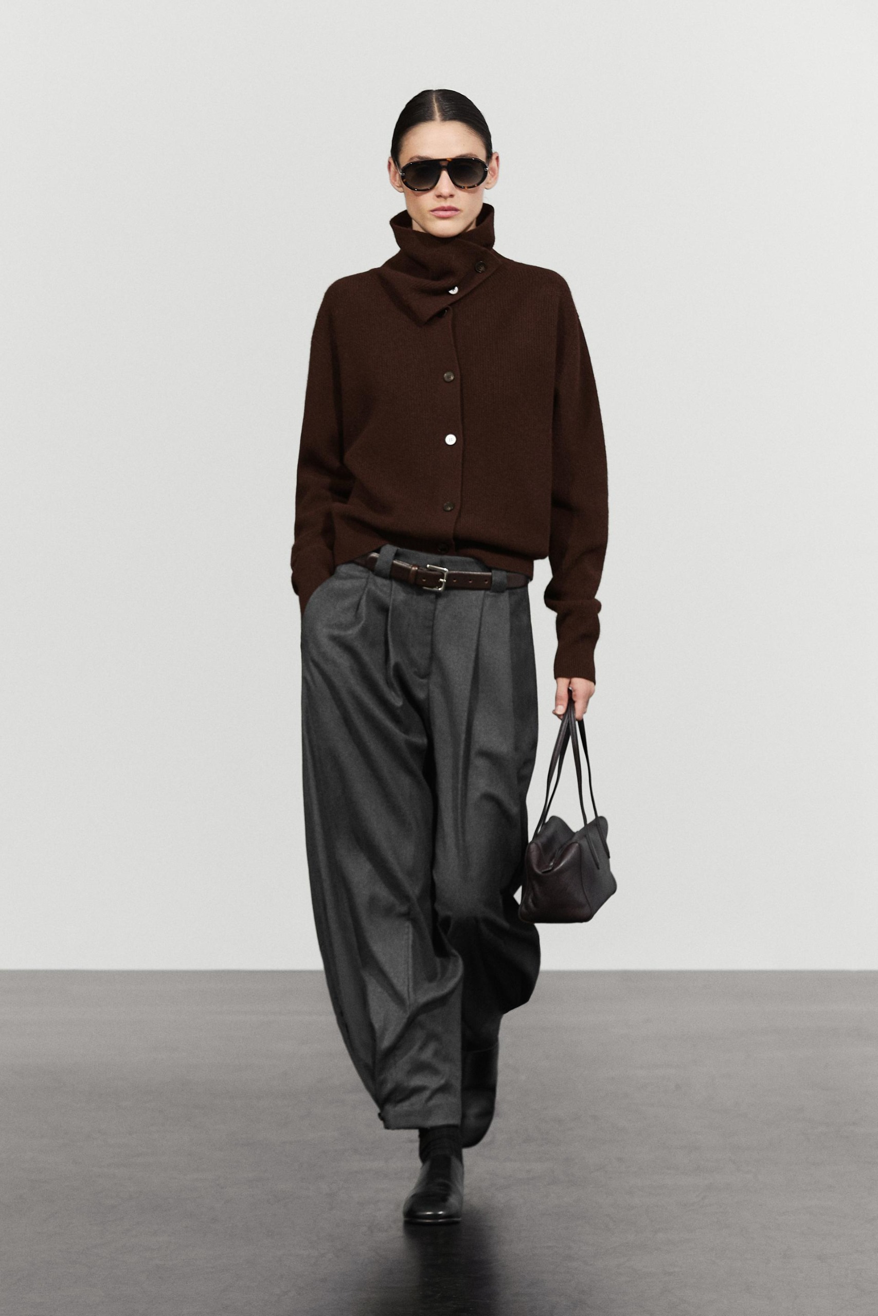 Purl Knit Funnel Neck Cardigan - Chocolate - Xs