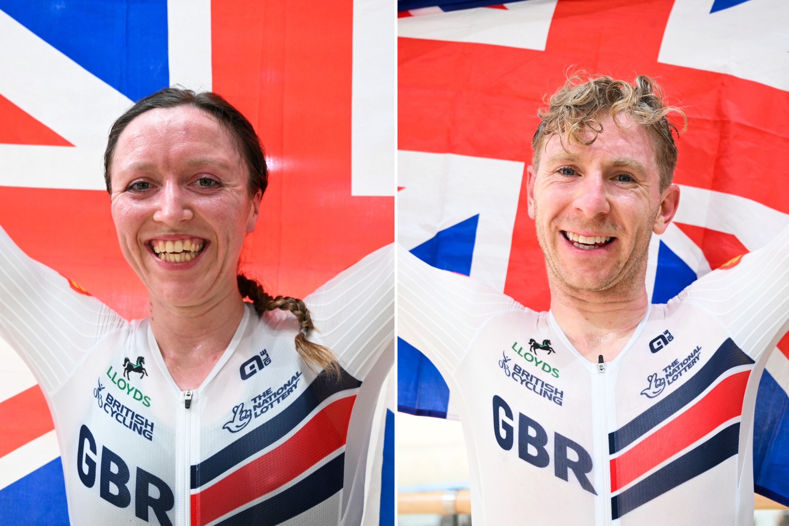 Anna Morris and Mark Stewart holding Union Jack flags