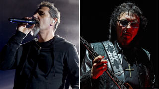 Photos of Serj Tankian and Tony Iommi performing onstage