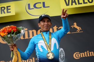 Nairo Quintana (Movistar) celebrates winning stage 18 at the Tour de France