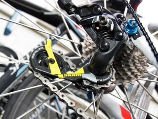 Saxo Bank-Sungard head mechanic Faustino Munoz has tweaked the rear derailleur pulleys on Alberto Contador's machine such that they spin noticeably faster and smoother than stock.