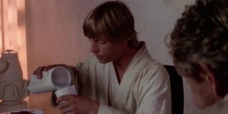 Mark Hamill as Luke Skywalker, drinking blue milk in Star Wars: A New Hope