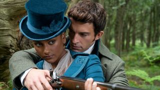 Simone Ashley as Kate Sharma and Jonathan Bailey as Anthony Bridgerton in Netflix's 'Bridgerton'