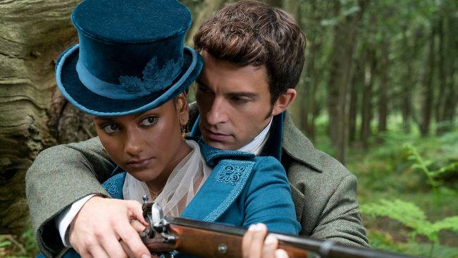 Simone Ashley as Kate Sharma and Jonathan Bailey as Anthony Bridgerton in Netflix&#039;s &#039;Bridgerton&#039;