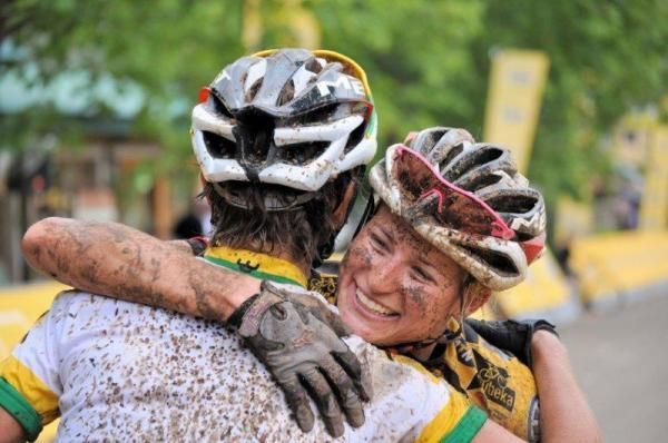 Yolande Speedy is congratulated by Eszter Erdelyi