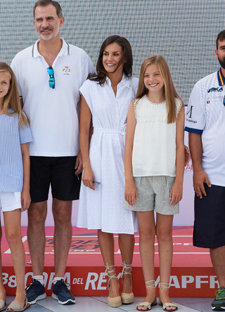 Princess Leonor of Spain, King Felipe VI of Spain, Queen Letizia of Spain and Princess Sofia of Spain attend the 38th Copa del Rey Mapfre Sailing Cup on August 01, 2019 in Palma de Mallorca, Spain