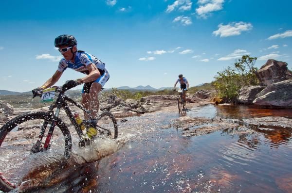 Racers at a stream crossing