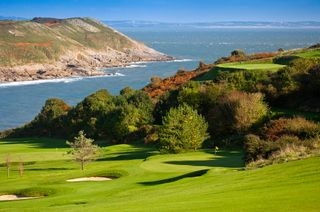Looking down the 5th hole to the par-3 16th green beyond at Langland Bay