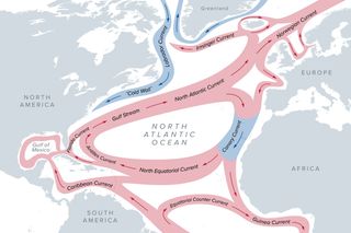 A map of the major ocean currents in the Atlantic Ocean