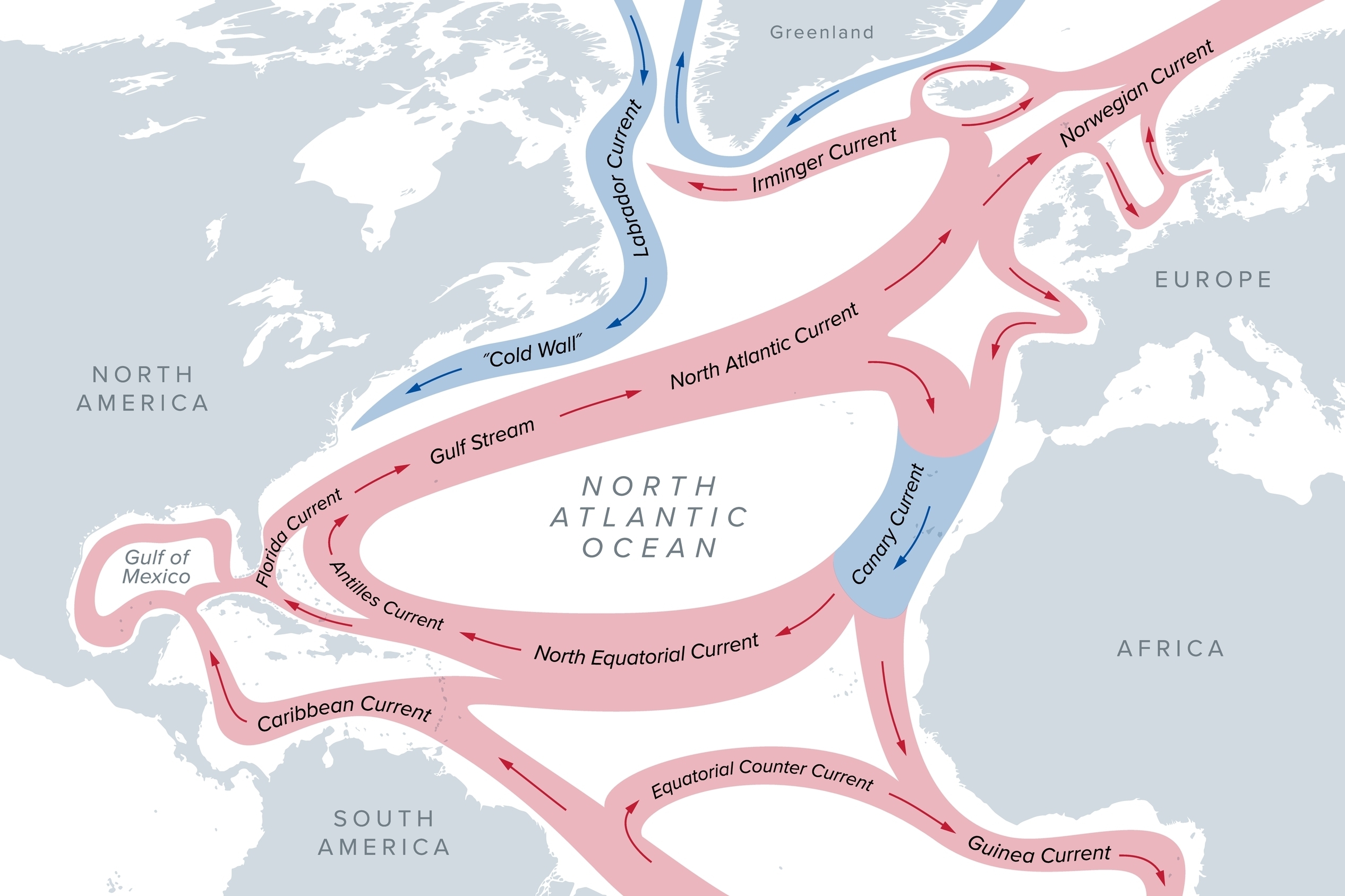 A map of the ocean currents in the Atlantic