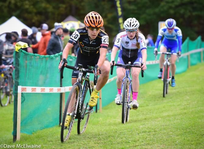 Crystal Anthony (Optum Pro Team) leading Noble and Rochette on lap two