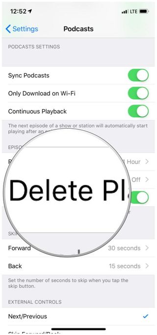 Apple Podcasts settings Auto Delete Played Episodes option