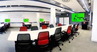 A final room powered up with green displays by Extron NAV Pro AVoIP for hybrid learning.