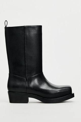 zara, Leather Square-Toe Ankle Boots