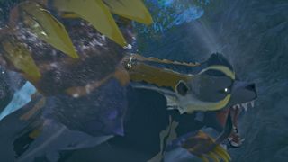 Promotional screenshot of an Invasive Arzuros in Monster Hunter Stories 3: Twisted Reflection.