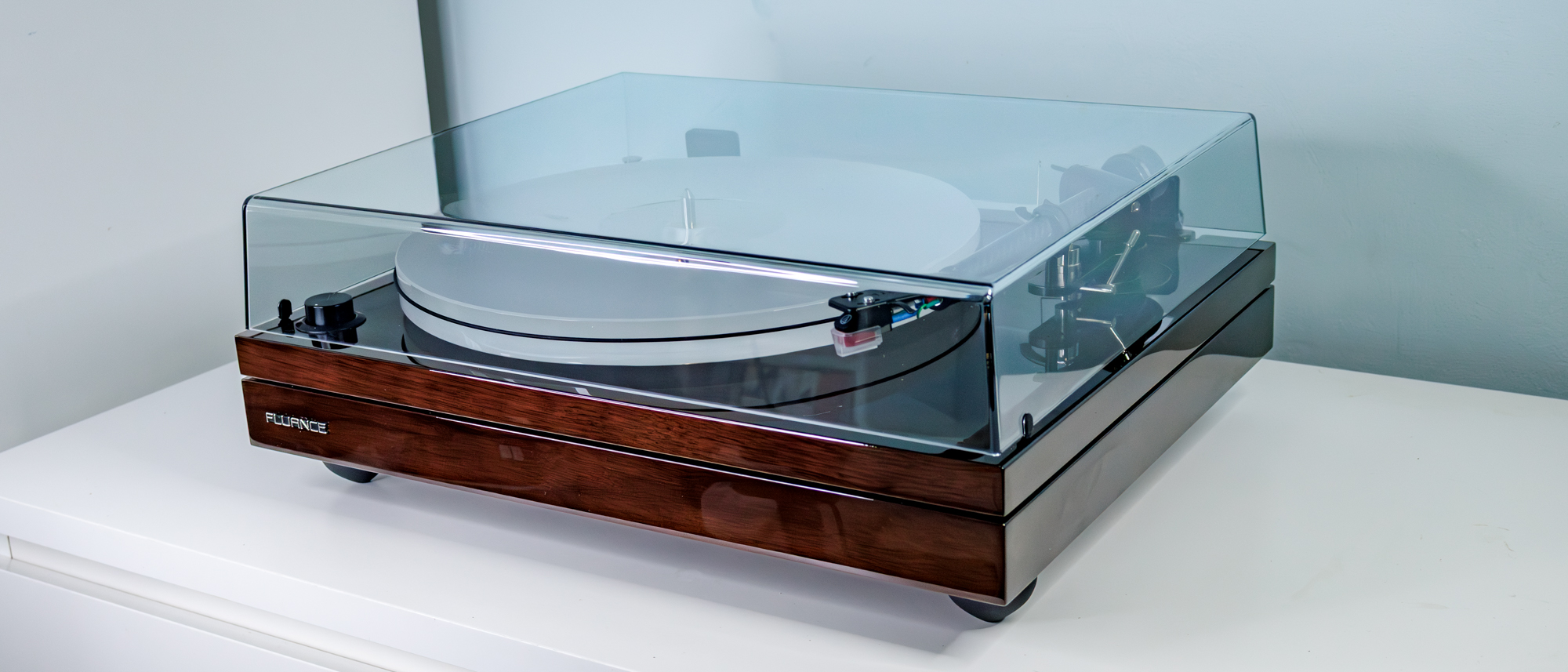 Fluance RT87 turntable on a white table