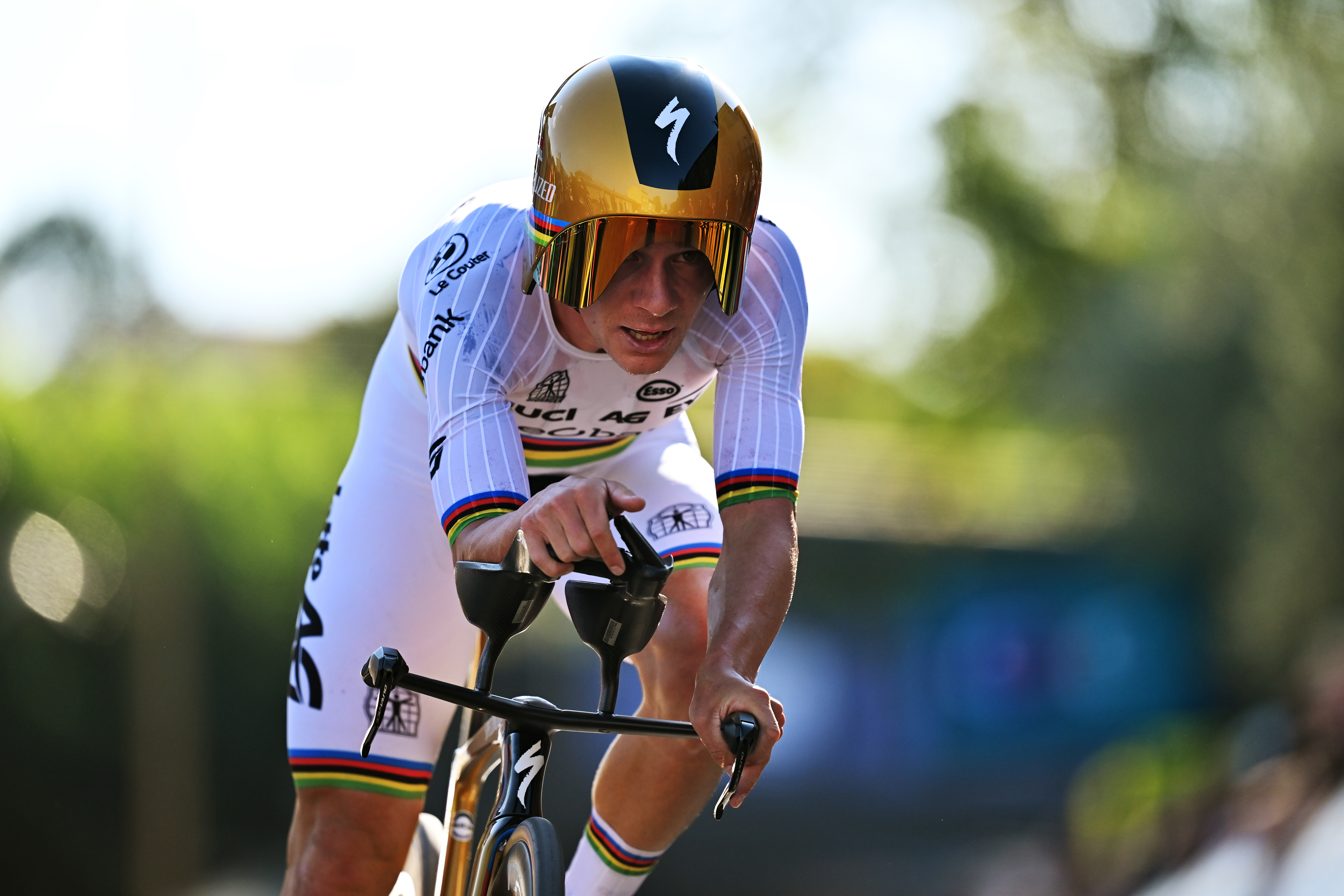 ETOILE-SUR-RHONE, FRANCE - OCTOBER 01: Remco Evenepoel and Team Belgium competes during the 31st UEC Road Cycling European Championships 2025 - Men&#039;s Elite Individual Time Trial a 24km race from Loriol-sur-Rhone to Etoile-sur-Rhone on October 01, 2025 in Etoile-sur-Rhone, France. (Photo by Billy Ceusters/Getty Images)
