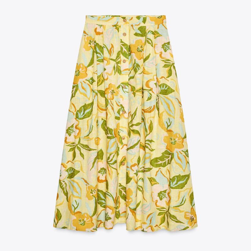 Zara, Printed Linen Blend Skirt 