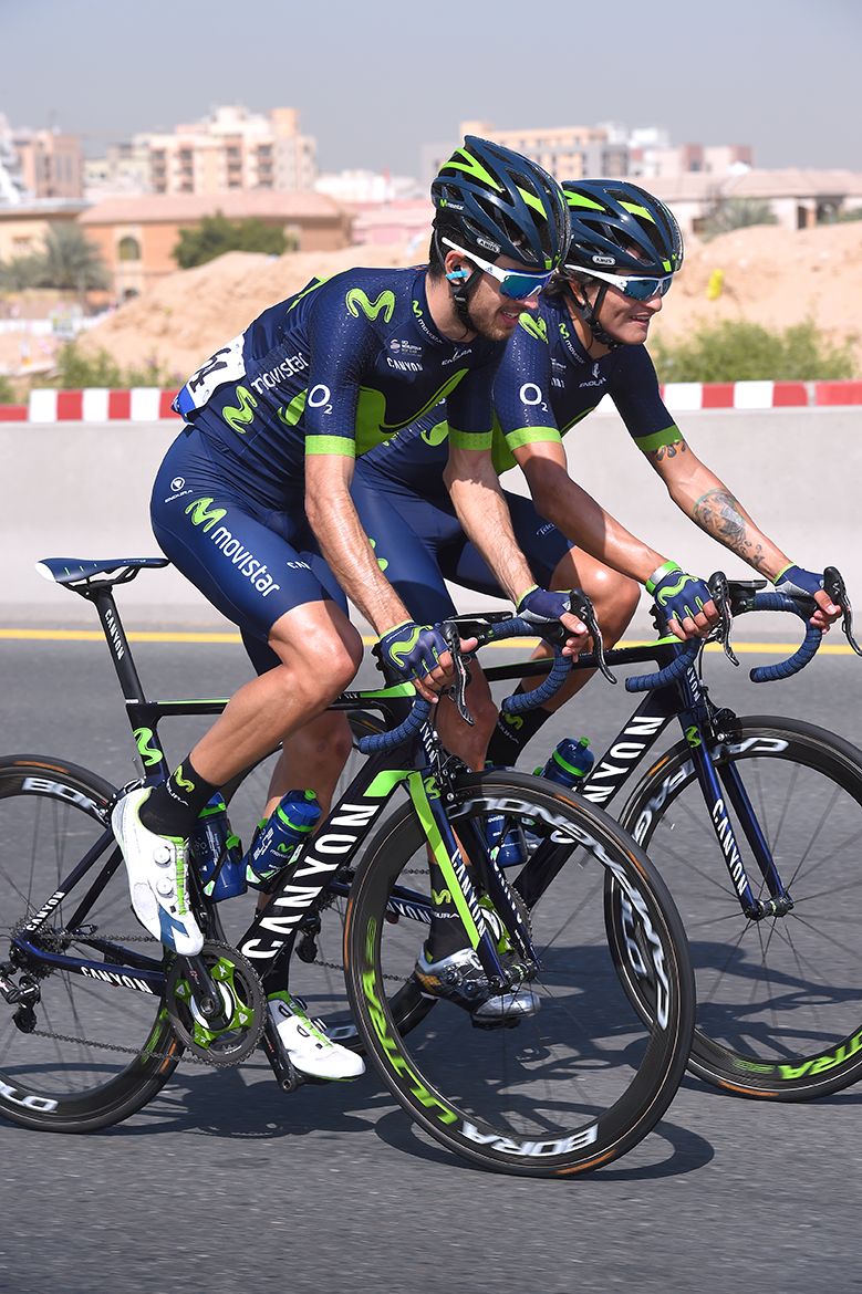 Movistar riders Winner Anacona and Hector Carretero
