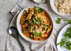 Butter-chicken and broccoli curry.