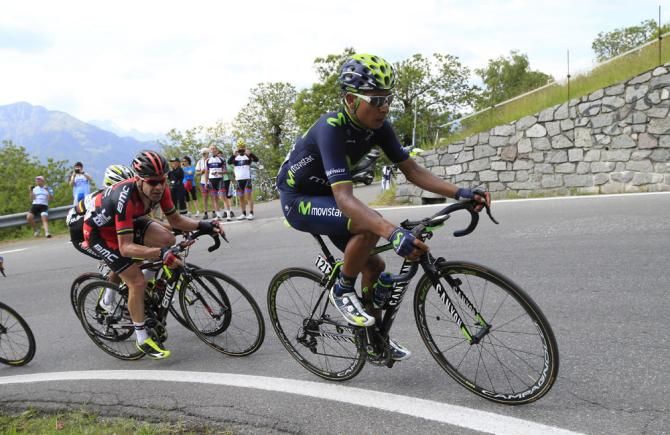 Nairo Quintana (Movistar) leads Cadel Evans