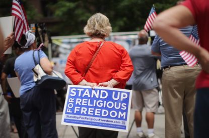 Religious freedom supporters at a rally 