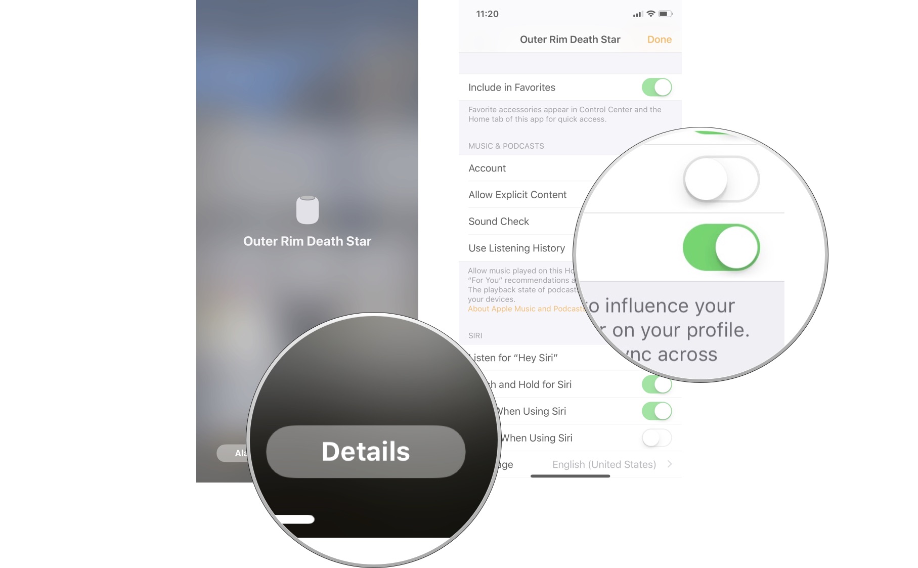 Tap Details, then turn off Use Listening History