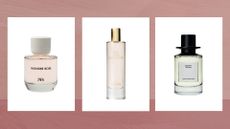 Collage of three of the best Zara perfumes featured in this guide (left to right): Wonder Rose, Red Temptation and Ebony Woods