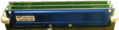 Here is a photo showing a RDRAM RIMM module (blue) with two CRIMM or continuity modules.