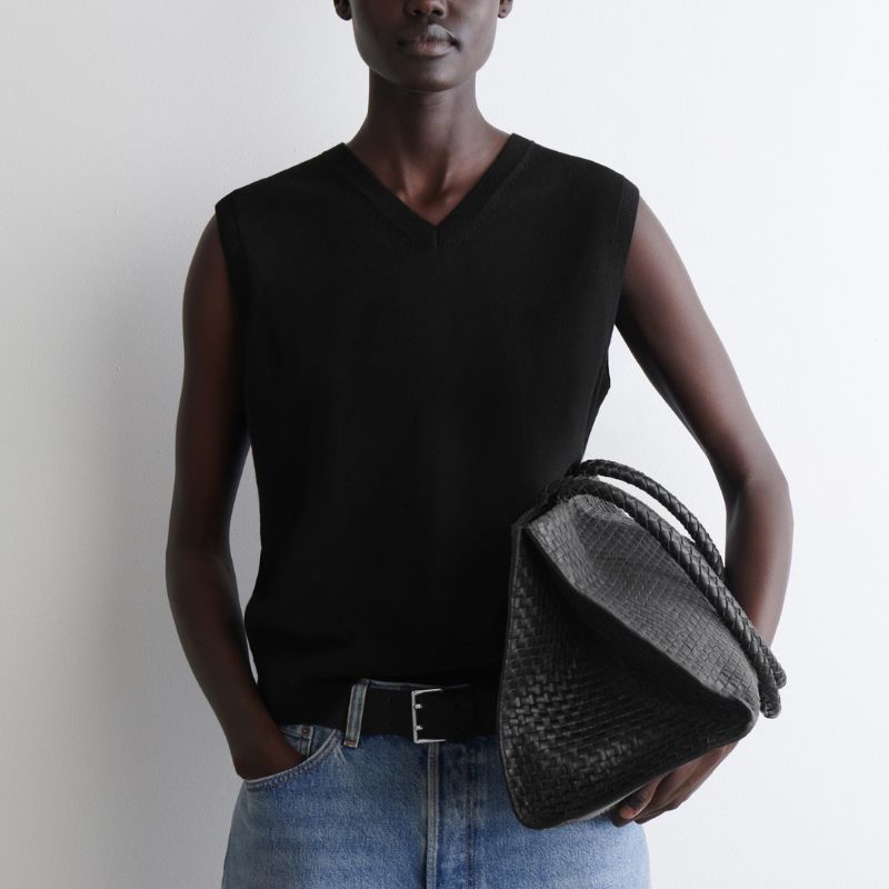 MERINO WOOL V-NECK VEST on model 