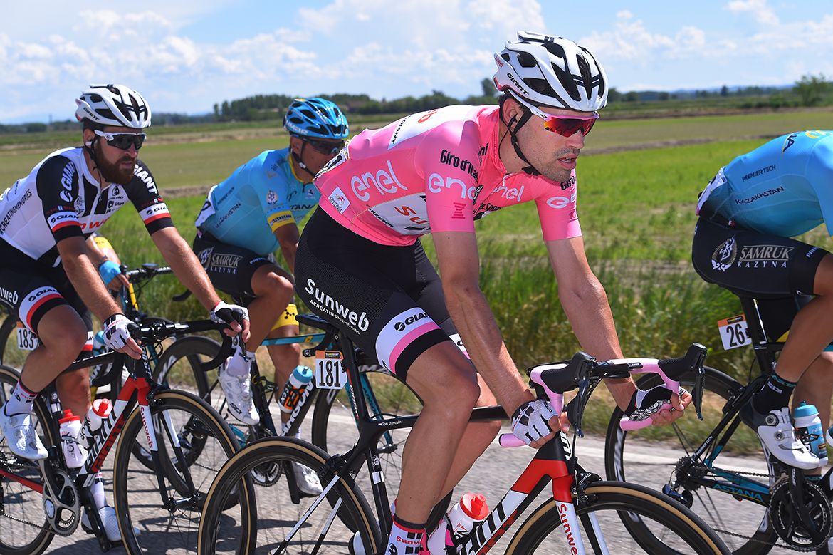 Tim Dumoulin in pink on stage 14 of the Giro d'Italia