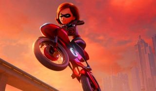 Elastigirl on a motorcycle in Incredibles 2