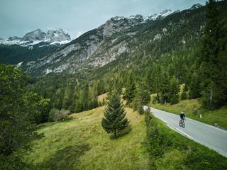 A cyclist on Slovenian road climb