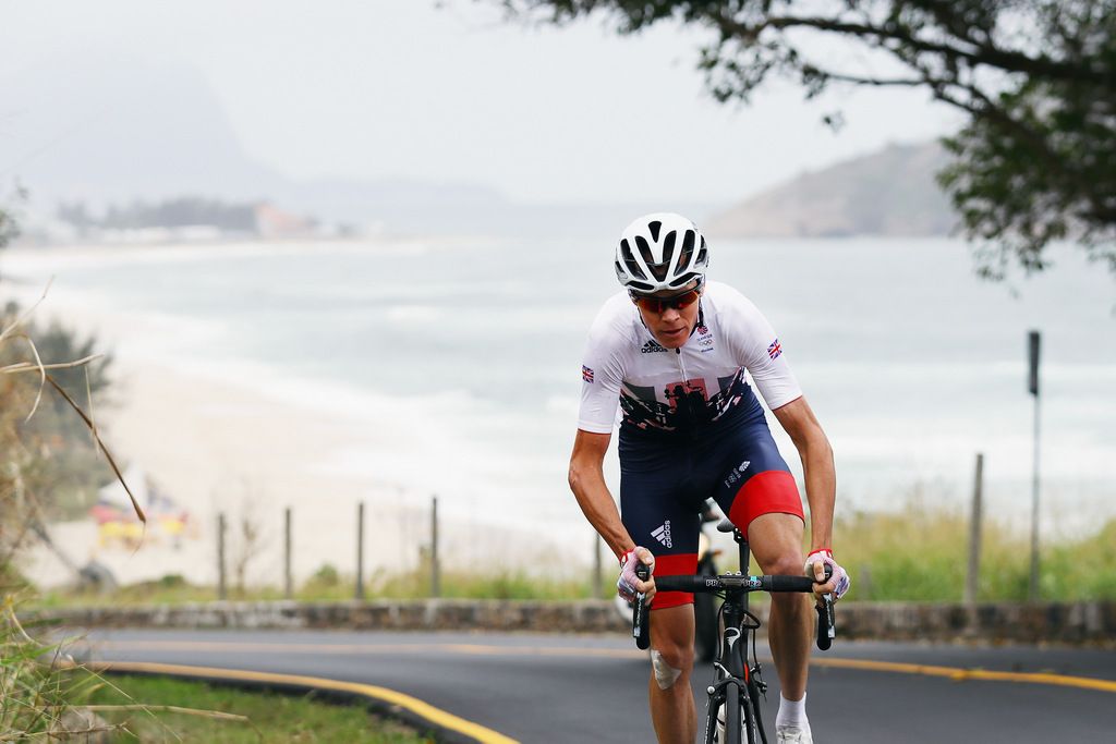 Chris Froome puts in an effort during a Team GB training ride