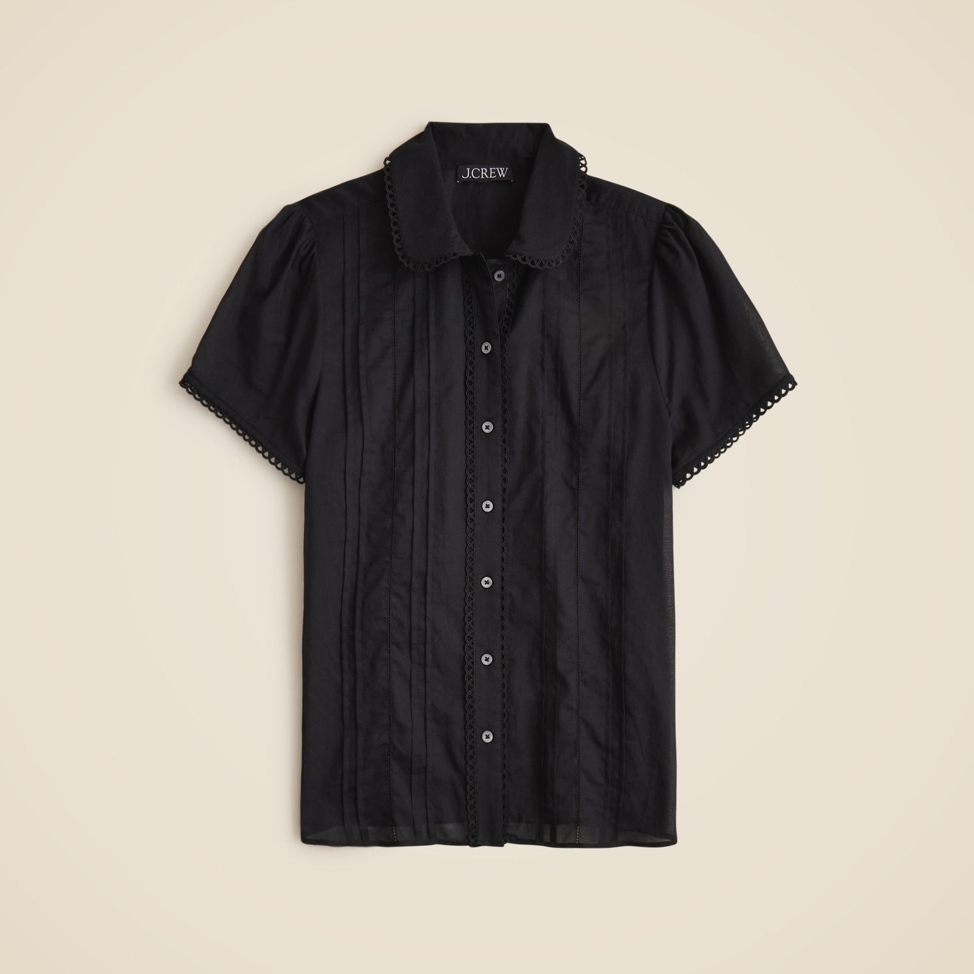Button-Up Short-Sleeve Shirt in Cotton Voile
