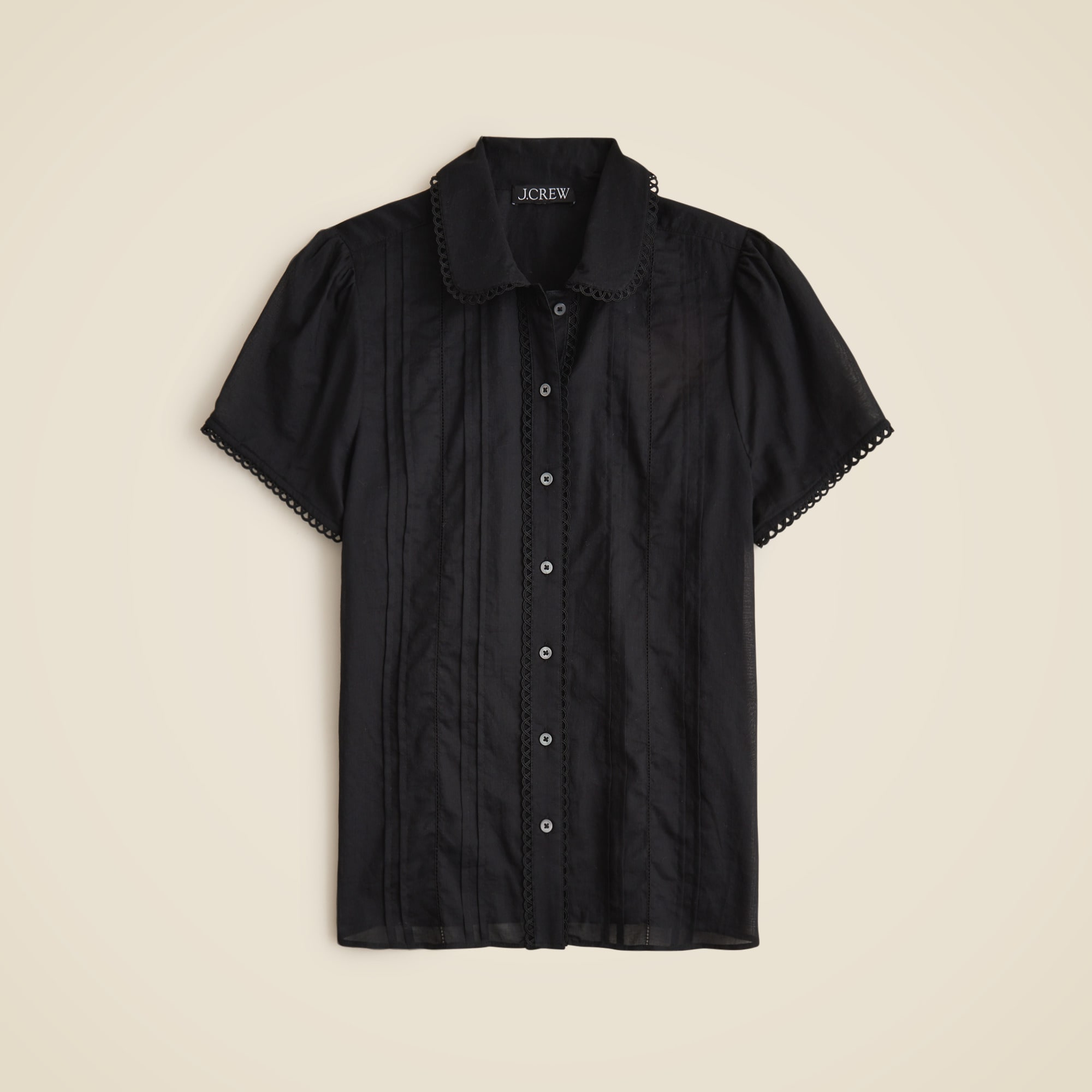 Button-Up Short-Sleeve Shirt in Cotton Voile