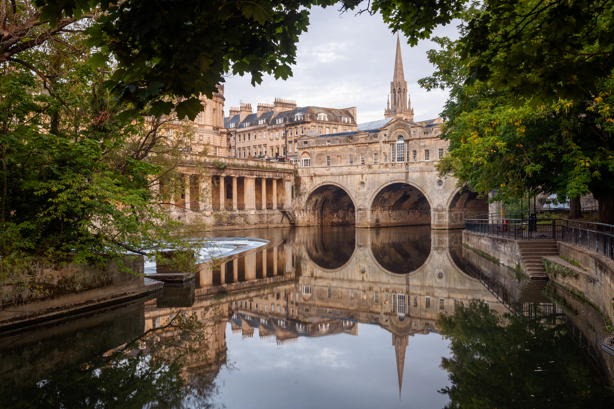 Framed, Sunrise, Pulteney Bridge, River Avon, Bath, Somerset, England