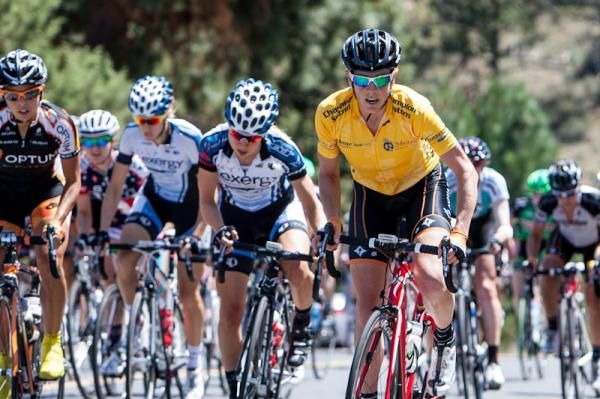 Alison Powers (NOW and Novartis) at the front on the climb.