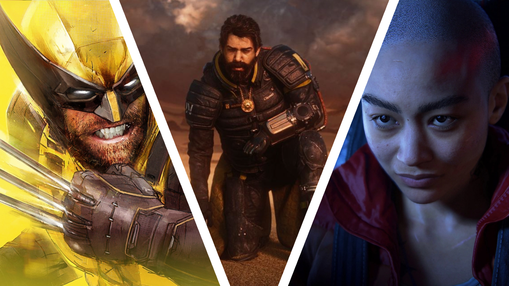 Wolverine, the main character of Saros, and the main character of Intergalactic side by side in an image collage.