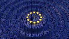 European Union Data Protection bits and bytes in ripple waving pattern with glowing EU stars