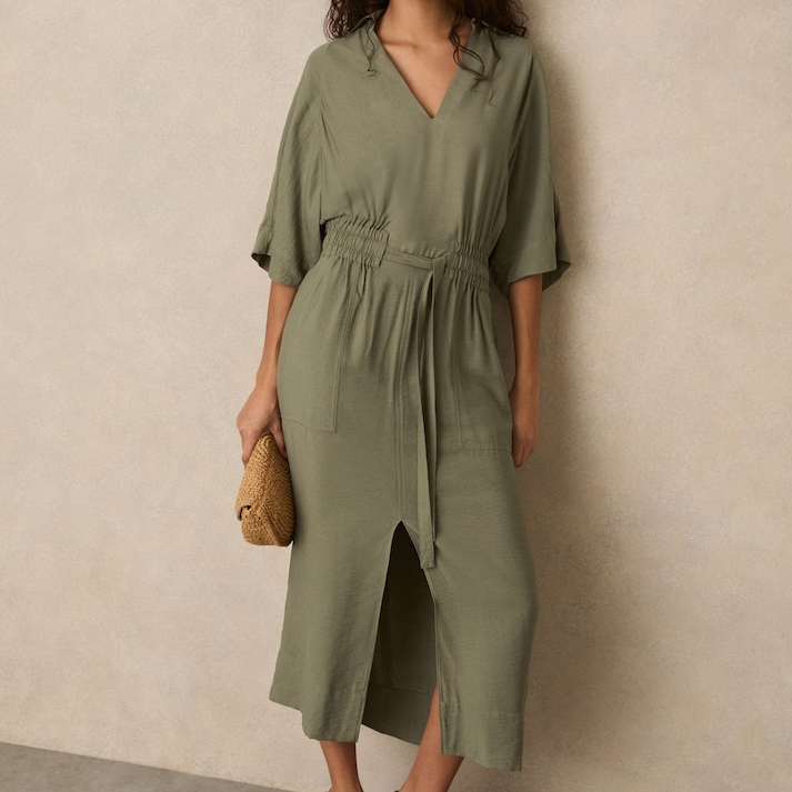 Reiss Shirred-Waist Shirt Dress
