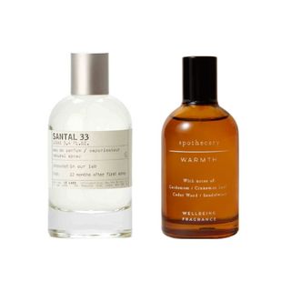 A collage of Le Labo Santal 33 and Apothecary Warmth