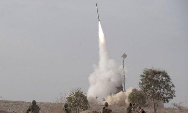 An Israeli Iron Dome missile is launched from southern Israel on Nov. 17, to intercept a rocket fired from Gaza.