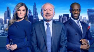 Baroness Karren Brady, Lord Alan Sugar and Tim Campbell, posing in a promotional shot for The Apprentice series 18