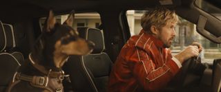 Making the VFX of The Fall Guy; a man and a dog in a car