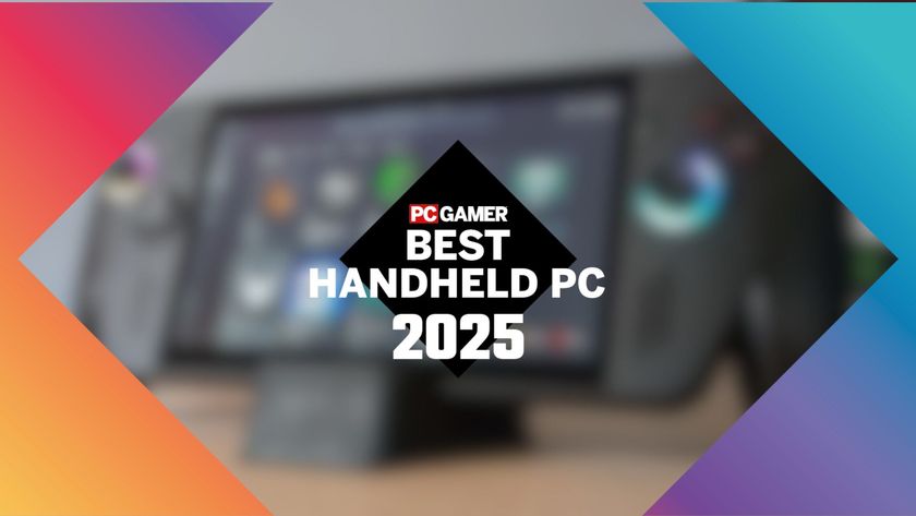 handheld gaming pc on a Best Gaming handheld 2025 PC Gamer label and border.