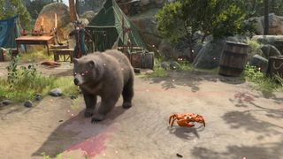A bear and crab with glowing eyes