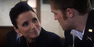 Valentina Allegra de Fontaine (Julia Louis-Dreyfus) speaks with John Walker (Wyatt Russell) on The Falcon and the Winter Soldier (2021)